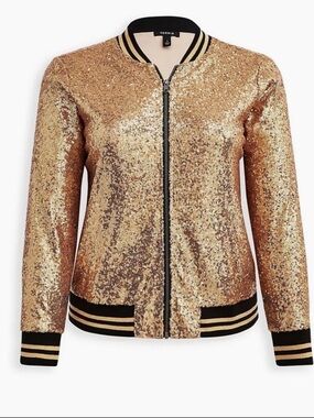 Torrid Gold Sequin Bomber Jacket Size 3 3X Plus EUC NYE Festival Glam